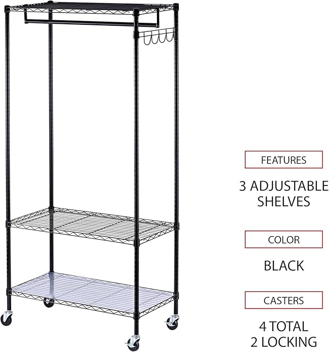 Alera ALEGR363618BL 36 in. W x 18 in. D x 75 in. H 30 Garments Wire Shelving Garment Rack - Black