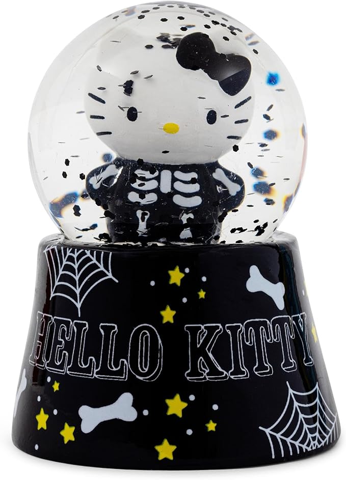 Sanrio Hello Kitty Black Skeleton Mini Light-Up Snow Globe with Swirling Glitter Display | 3 Inches Tall