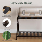 Pack of 2 Fully Assembled Bamboo Luggage Racks, Folding Suitcase Stand with Shoe Shelf, 5 Nylon Straps, Heavy Duty, Luggage Stands Ideal for Guest Room, Bedroom, Hotel, Espresso