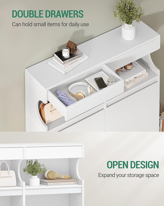 Shoe Cabinet with 4 Flip Drawers & 2 Top Drawers, Narrow Hidden Shoe Storage Cabinet for Entryway, Freestanding Shoes Organizer with Storage Space, 16-20 Pairs, for Hallway, White SR57603X