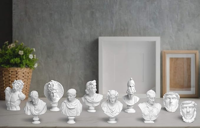 Garwor 10PCS Mini Figures of Greek Mythology Statue Resin Sculpture World Famous Bust Figurine Home Office Decor, 2.75" H