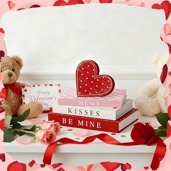 Thyle Decorative Books Fake Faux Aesthetic Coffee Table Books Decoration for Living Room Bedroom Office Shelf Bookshelf Decor(Valentines,Paper)