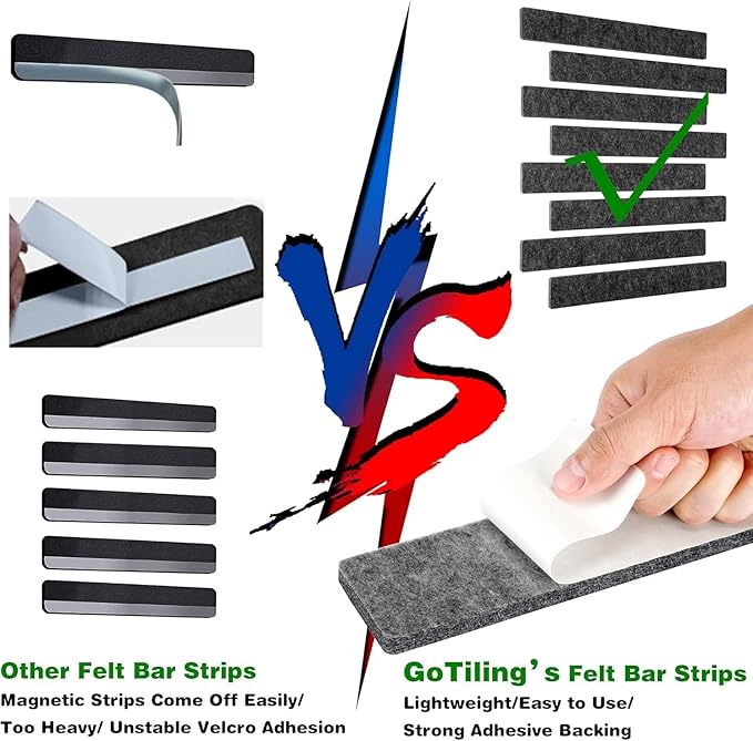 Cork Board for Walls - 8 Pack Felt Pin Board Bar Strips - Self-Adhesive Lightweight Bulletin Board - Cork Board for Office with 40 Push Pins No Damage for Wall (Dark Grey)