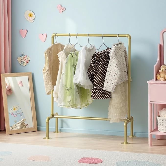 Kids Pipes Dress up Racks, Kids Clothing Racks, Child Garment Racks, Hanging Clothes Rod Storage Shelf Organizers Shelves Shelving, Gold Metal