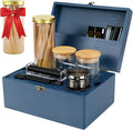 Large Bamboo Storage Box with Removable Tray Kit - Decorative Box Set, Glass Jars, and Accessories Wooden Storage Kit and Accessories Tool.Birthday Gifts