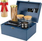 Large Bamboo Storage Box with Removable Tray Kit - Decorative Box Set, Glass Jars, and Accessories Wooden Storage Kit and Accessories Tool.Birthday Gifts