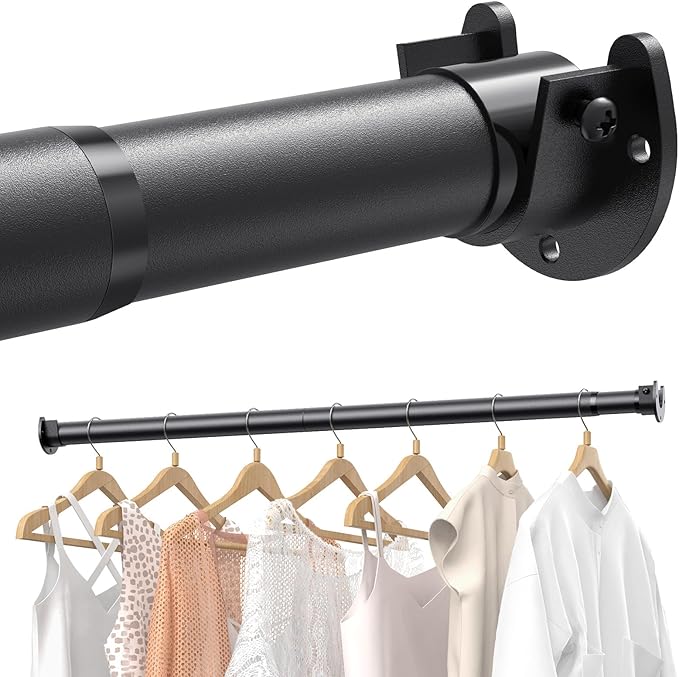 3 PACK Closet Rods for Hanging Clothes, 17 to 84 Inches Stepless Adjustable Metal Closet Rod, 1.3 Inches Heavy Duty Clothes Hanging Rod for Closet Wardrobes Laundry RV, Black