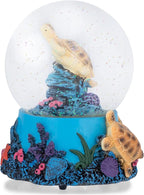 Elanze Designs Coral Reef Sea Turtles 100MM Sturdy Wind Up Musical Glitter Water Snow Globe Tabletop Dresser Nightstand Figurine Decoration Plays Tune Wonderful World