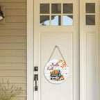 Hello Fall Wreath for Front Door Fall Truck Welcome Door Sign 12x12 Inch Autumn Maple Leaf Pumpkin Wood Door Hanger Farmhouse Thanksgiving Hanging Plaque for Home Porch Wall Indoor Outdoor Decorations