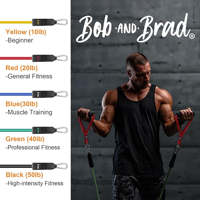 BOB AND BRAD Resistance Bands Set, Stackable Up to 125-150 lbs Workout Bands with Handles, Door Anchor & Ankle Straps - Heavy Duty Exercise Bands for Strength Training, Home Gym Fitness