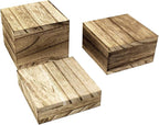 MOOCA 3-Piece Wooden Square Risers for Display Jewelry and Accessories Stand, Wood Display Stand, Oak Color