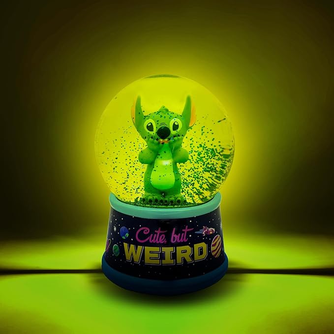 Disney Lilo & Stitch Cute But Weird Light-Up Adult Snow Globe with Swirling Glitter Display Piece | 6 Inches Tall