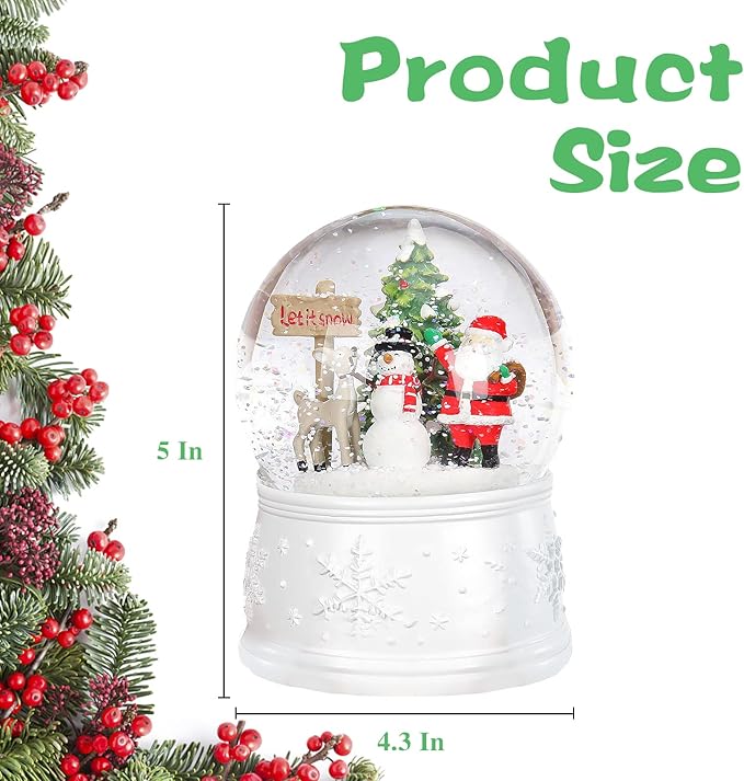 Vipush Christmas Snow Globe - Snowman Santa Style Musical Snow Globe with Color Changing Led Lights, Christmas Decorations with Music Box Gifts for Girls Kids, Decorations for Christmas & Birthday