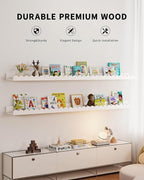 Shario Nursery Book Shelves, 4-Pack White Floating Shelves for Wall Kids, Scalloped Shelves, Wall Book Shelves for Bedroom Kids, Toddler Room, Baby Room, Nursery Decor (White, 47.2 Inches)