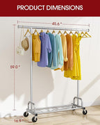 Clothes Rack - Large-Capacity Clothing Racks for Hanging Clothes with Lockable Wheels, Space-Saving Metal Coat Rack for Bedroom, Laundry Room, Entryway, 45.6" x 16.9" x 59", Silver
