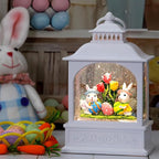 Easter Bunny Snow Globe, Easter Eggs Spring Snow Globe 6H Timer Glitter Lantern Easter Decorations (Bunny Eggs)