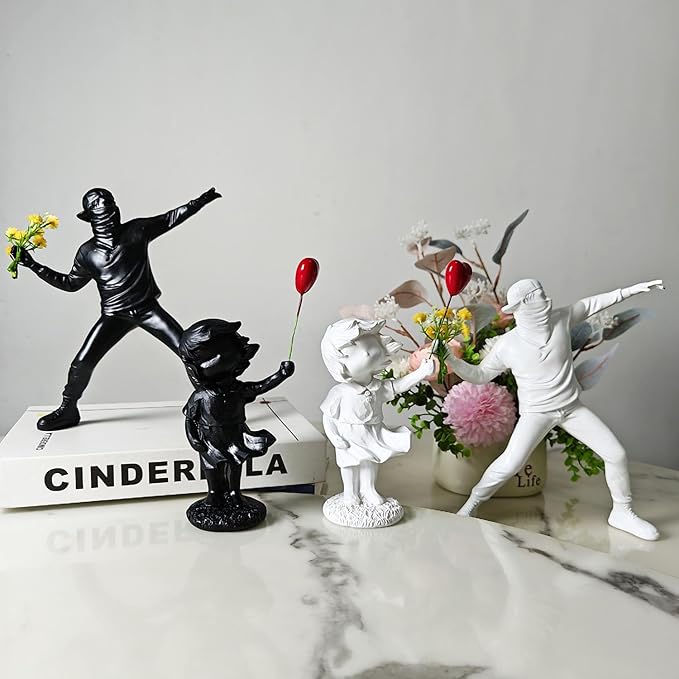 Banksy Street Graffiti Art Statue,Love Balloon Girl Room Decor,Resin Ornaments,Living Room Dining Desk Decorations,Bookshelf Decorative Objects(White)