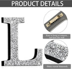 Qunclay 8'' Silver Crystal Diamond Bling Letters Crushed Diamond Decoration Wooden Glitter Letter with Screw and Hooks Rhinestone Gift for Wedding Y2k Mcbling Bedroom Wall Decor (Letter L)