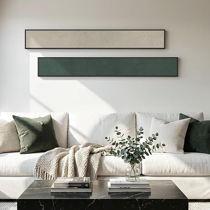Long Narrow Framed Neutral Abstract Vertical Wall Art Set, 2 Piece Modern Canvas Prints Paintings Artwork for Walls, Beige Green Minimalist Pictures for Hallway Entryway Living Room Bedroom Wall Decor
