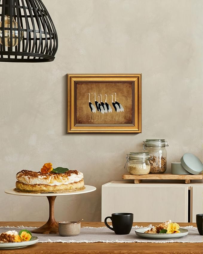 VIYYIEA Vintage Gold Framed Wall Art for Living Room, Cranes Canvas Prints Home Decor, Oil Painting Picture, Bedroom Wall Decor Gifts for Friends or Family -【Seven Cranes】-(10L x 8W)
