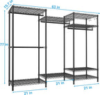 Ulif E13 Heavy Duty Clothes Rack（With 4 Hanger Rods & 8 Shelves） Freestanding Clothing Racks for Hanging Clothes，Adjustable Closet Organizer，Metal Garment Rack 63" W x16 D x77 H，Max Load 900LBS，Black
