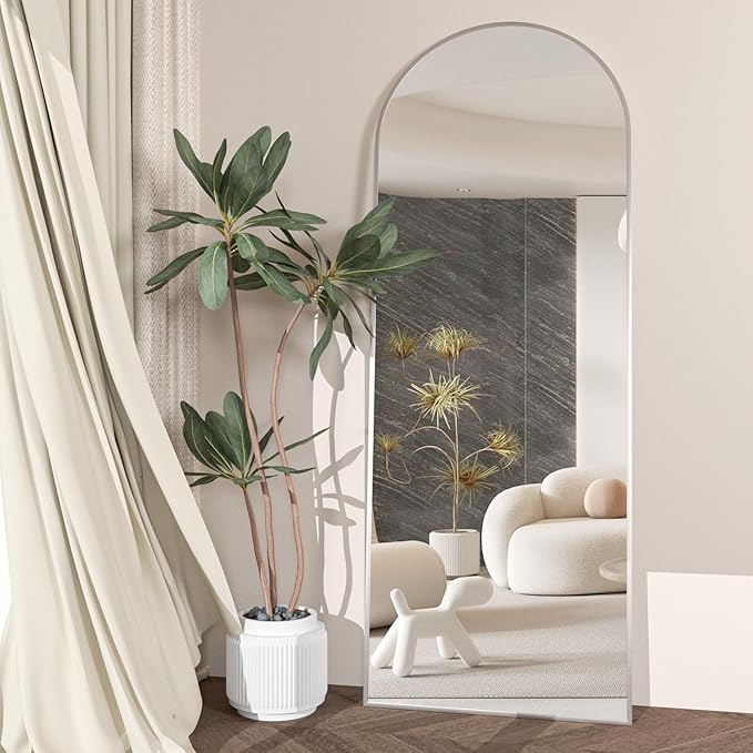 Full Length Mirror 56"x16" Arch Floor Mirror with Stand Arched Mirrors Full Body Mirror Silver Standing Hanging or Leaning Against Wall for Bedroom Entry