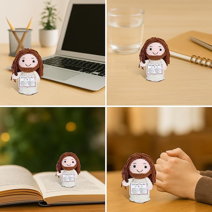 Crochet Jesus Doll with Blessing Card - Religious Gift for First Communion, Baptism, Confirmation,Easter Basket Stuffers for Girls, Boys, and Teens - Christian Gift for Young Believers, Godchildren