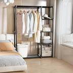 Mavivegue 4-Tier Portable Closet with Shelves & Hanging Rod - Portable Wardrobe Closet for Bedroom, Closet, Dorm - Easy Assembly Clothing Rack with Shelves for Clothes, Shoes, Accessories
