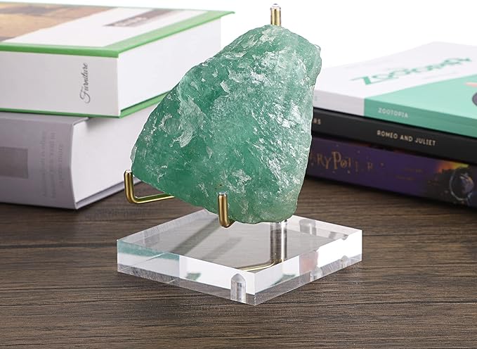 Hipiwe Clear Acrylic Display Stand Holder with Adjustable Metal Arms Display Easel Stands for Gemstones Fossils Minerals Agate Slabs Plates Crystals Saucers Collectibles, 3.1x3.1x4.5 inch