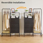 Clothes Rack with Shelves and Hanging Rod, 3 Drawers Small Coat Hanger, Reversible Clothes Rack, Black YD-TM081B