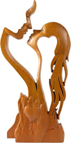 BGCOPPER Wooden Kissing Couple Ornament, Abstract Couple Portrait Sculpture Romantic Love Statue Decor Gift for Women Anniversary Valentine Wedding - 10 Inch