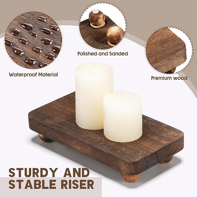 Maitys 3 Pcs Wooden Risers for Display Pedestal Stand Wooden for Decor Farmhouse Vintage Rustic Stackable Kitchen Stand Tray Riser, 3 Sizes(12 x 6.7, 8 x 4.7, 4 x 2.8 in,Brown)