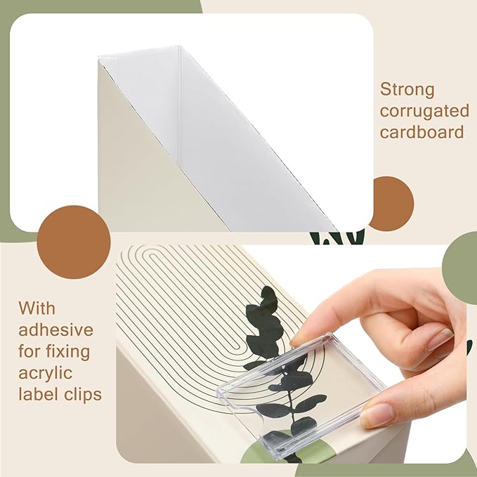 AmazingSpark Set of 4 Boho Plant Magazine Holder Decorative Foldable Magazine Storage Boxes with Acrylic Label Holders Coquettish Boho Organizer for Office Home Organization Storage