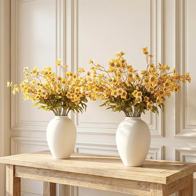 White Vase for Home Decor - Modern Farmhouse Ella Flower Vase for Table, Mantel & Shelf Decorations - Round Iron Decorative Vase 9 Inch Tall - Matte Finish Centerpiece