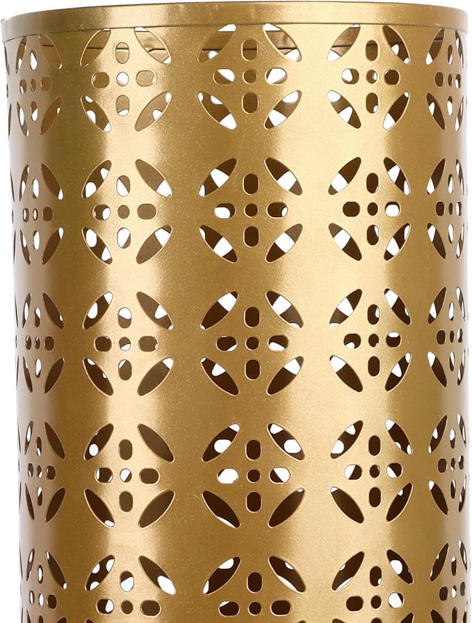 Zerodis Large Round Hollow Design Metal Umbrella Holder, Stylish Gold Finish Steel Umbrella Stand for Entryway, Home Office, and Outdoor Use (M)
