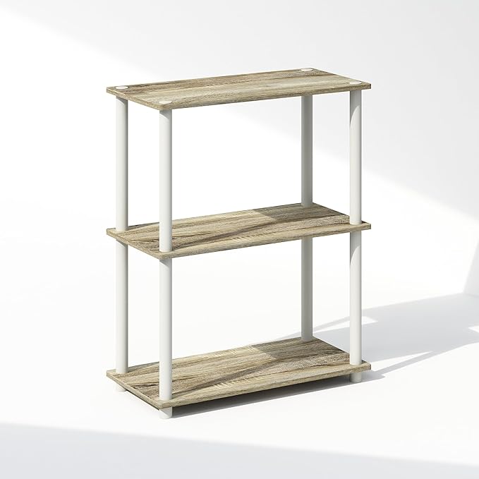 Furinno Turn-N-Tube Book Shelf, 3-Tier Bookshelf, Bookcase with Multipurpose Compact Display Rack, 11.6 x 23.6 x 29.6, for Living Room, Bedroom, Home Office, Sonoma Oak/White
