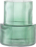 Green Glass Vase, Ribbed Glass Vase for Tulips, Flower Vases for Bouquet, Green Modern Vases for Living Room, Dining Table, Entryway, Mantle, Shelf, Wedding, Office, 7.5 Inches