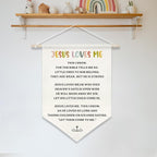 Jesus Loves Me Canvas Wall Hanging Banner for Kids,Christian Bible Verse Poster with Wood Rod, Nursery Sunday School Decor, Religious Gift for Baby or Toddler, 11x16 Inch (KD11)