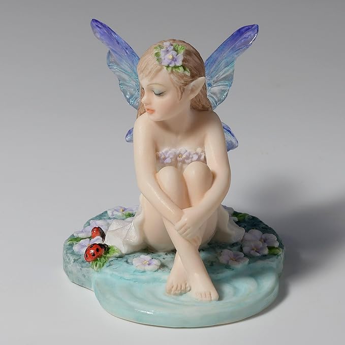 Veronese Design 2 1/4 Inch Lapis Fairy Knee Hugging Pose with Lady Bugs Collectible Figurine Home Decor Gift