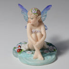 Veronese Design 2 1/4 Inch Lapis Fairy Knee Hugging Pose with Lady Bugs Collectible Figurine Home Decor Gift