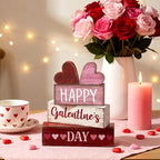Yuntau 5 Pcs Happy Galentines Day Decorations Wooden Hearts Table Centerpiece Happy Galentines Day Party Table Sign for Valentines Tiered Tray Desk Mantle Shelf Decor