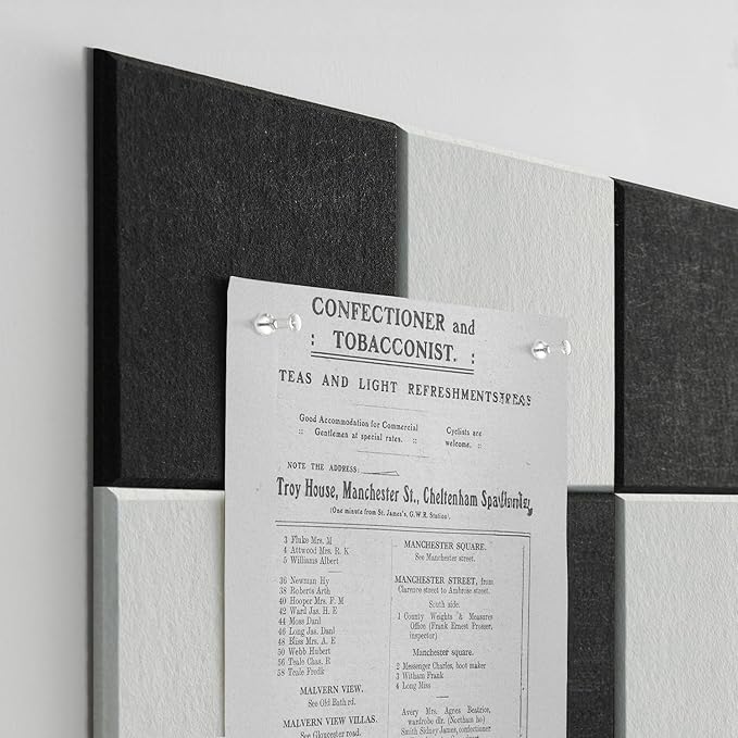 TSJOFFICE Large Cork Board for Wall - 48" x 24" Bulletin Board with 30 Pushpins for Office Decor, Pin Board 8 Pack Felt Tiles with Safe Removable Adhesive Tabs, Corkboard for Home - Black & White
