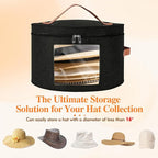 Round Hat Box, Stackable Felt Hat Boxes for Women Storage, Foldable Premium Hat Travel Case with Dustproof Lid, Space Saving Hat Organizer(Black)