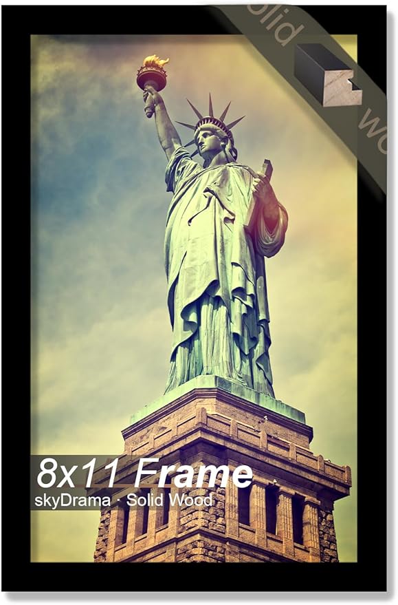 100% Solid Wood 8x11 Picture Frame, Black Frame for 8 x 11 Inch Picture Poster Photo, Light Weight 8 by 11 HQ Matte Black Frame for Wall - 1 Pack/Black/8"x11"