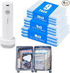 Vacuum Storage Bags for Travel - 9 Pack Compression Packing with Wireless Electric Pump for Luggage Vacuum Seal Bags for Clothes Suitcase Space Saver Organizer 3 XSmall/3 Small/3 Medium