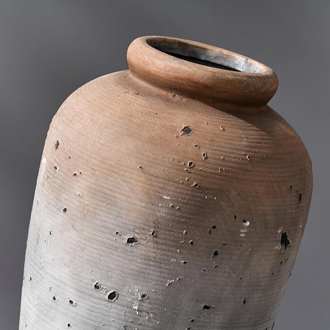 Emotionally Grounded Vase, Vaseking Large Ceramic Rustic Vase, 11 inch Minimalist Decorative Farmhouse Tall Vases for Home Decor, Living Room, Enterway, Table Decoration, Brown