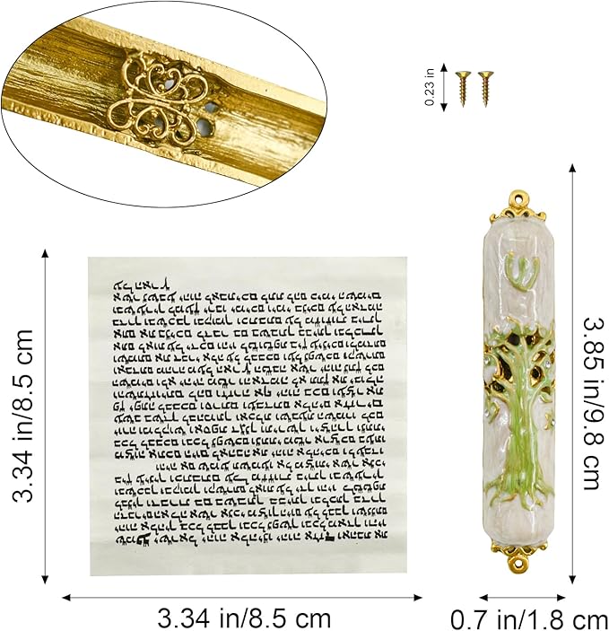 Mezuzah with Scroll for Door, Enamel&Zinc Alloy Blessing Mezuzah Case for Door, Colored Painted Mezuzha Scroll Kosher for Jewish Gifts/Jewish Decor, Christmas (Green)