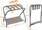 Heybly Luggage Rack for Guest Room, Pack of 2, Steel Folding Suitcase Stand with Storage Shelf for Bedroom, Hotel, Foldable Steel Frame, Guest Room, 26.2" L x 14.4" W x 20.5" H, Gray HLR004G2