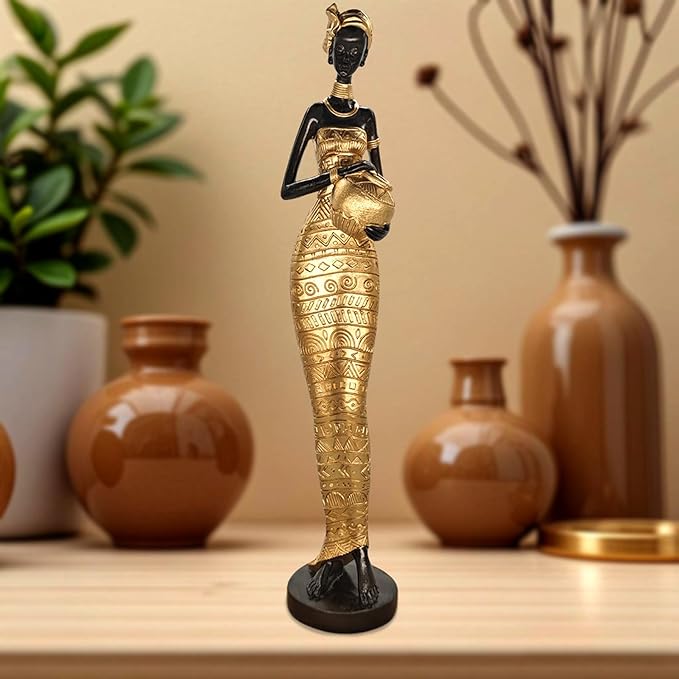 African Statue Sculptures - 16.4" Lady Figure Figurines,Table Top Resin Home Decor,Suitable for Placement in Study, Bedroom, Living Room(Gold)
