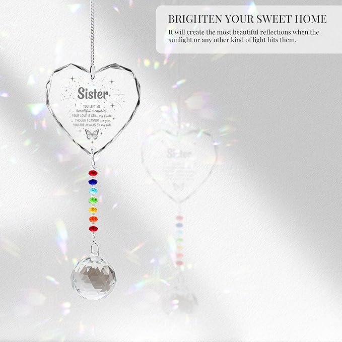 Sympathy Gifts for Loss of Loved One, Crystal Sun Catcher Rainbow Maker, Condolence Memorial for Loss of Mom Dad Dog (Sister -Type B)